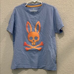 Psycho Bunny Kids Tee in Blue with Vibrant Orange Design